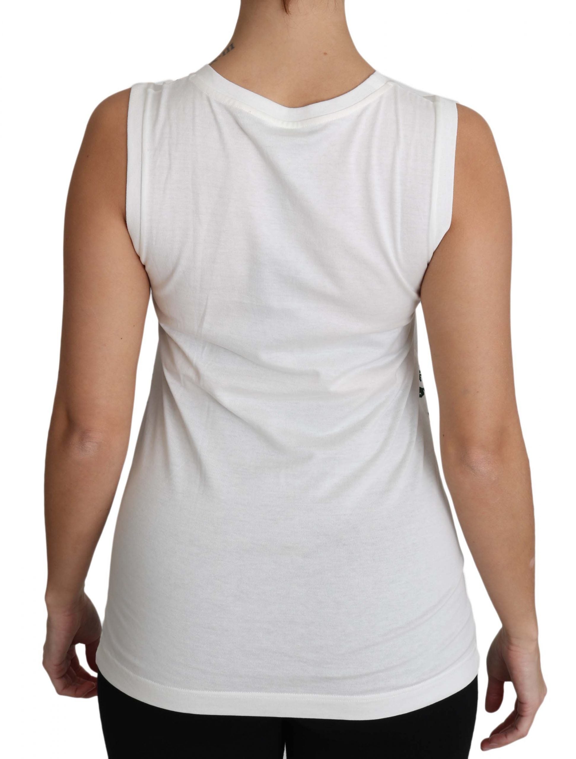 White cotton sleeveless tank top from Dolce & Gabbana with #dgfamily print, casual fit, and sleeveless design.