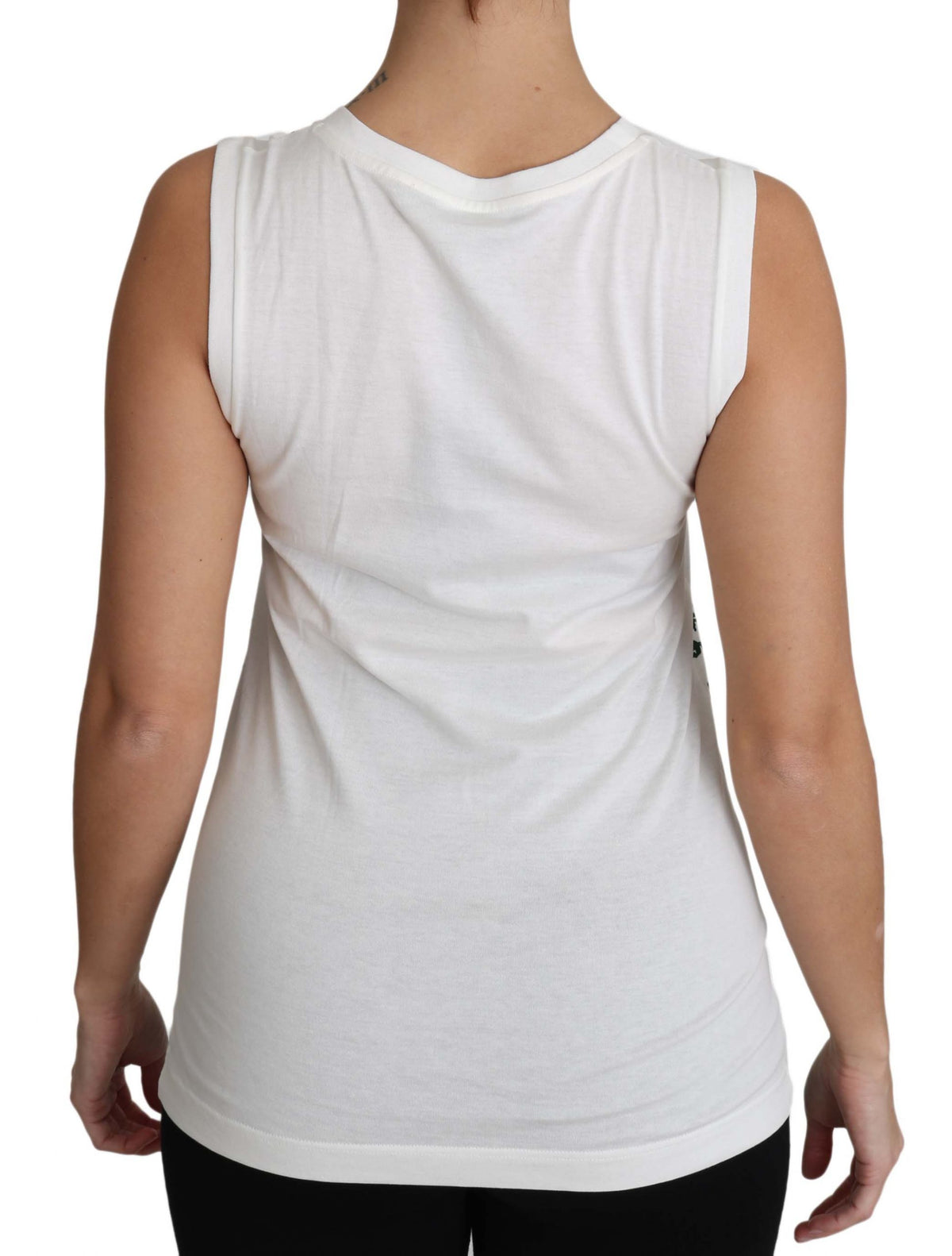 White cotton sleeveless tank top from Dolce & Gabbana with #dgfamily print, casual fit, and sleeveless design.