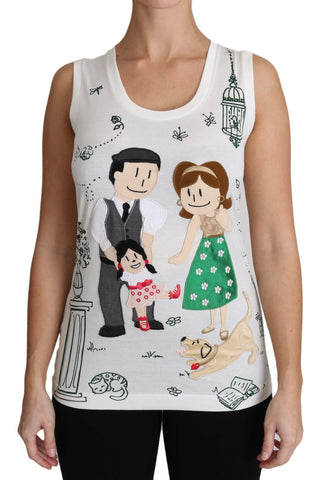White cotton sleeveless tank top from Dolce & Gabbana with #dgfamily print, casual fit, and classic design.
