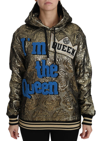 Dolce & Gabbana "I'm The Queen" jacquard gold sweatshirt hoodie with bold lettering and cozy fit.