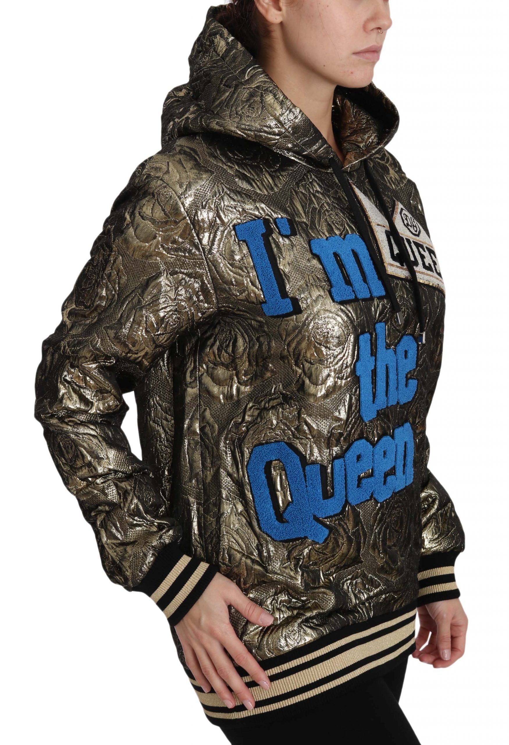 Dolce & Gabbana Im The Queen jacquard gold sweatshirt hoodie with bold lettering and stylish design.