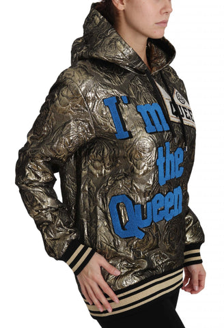 Dolce & Gabbana Im The Queen jacquard gold sweatshirt hoodie with bold lettering and stylish design.