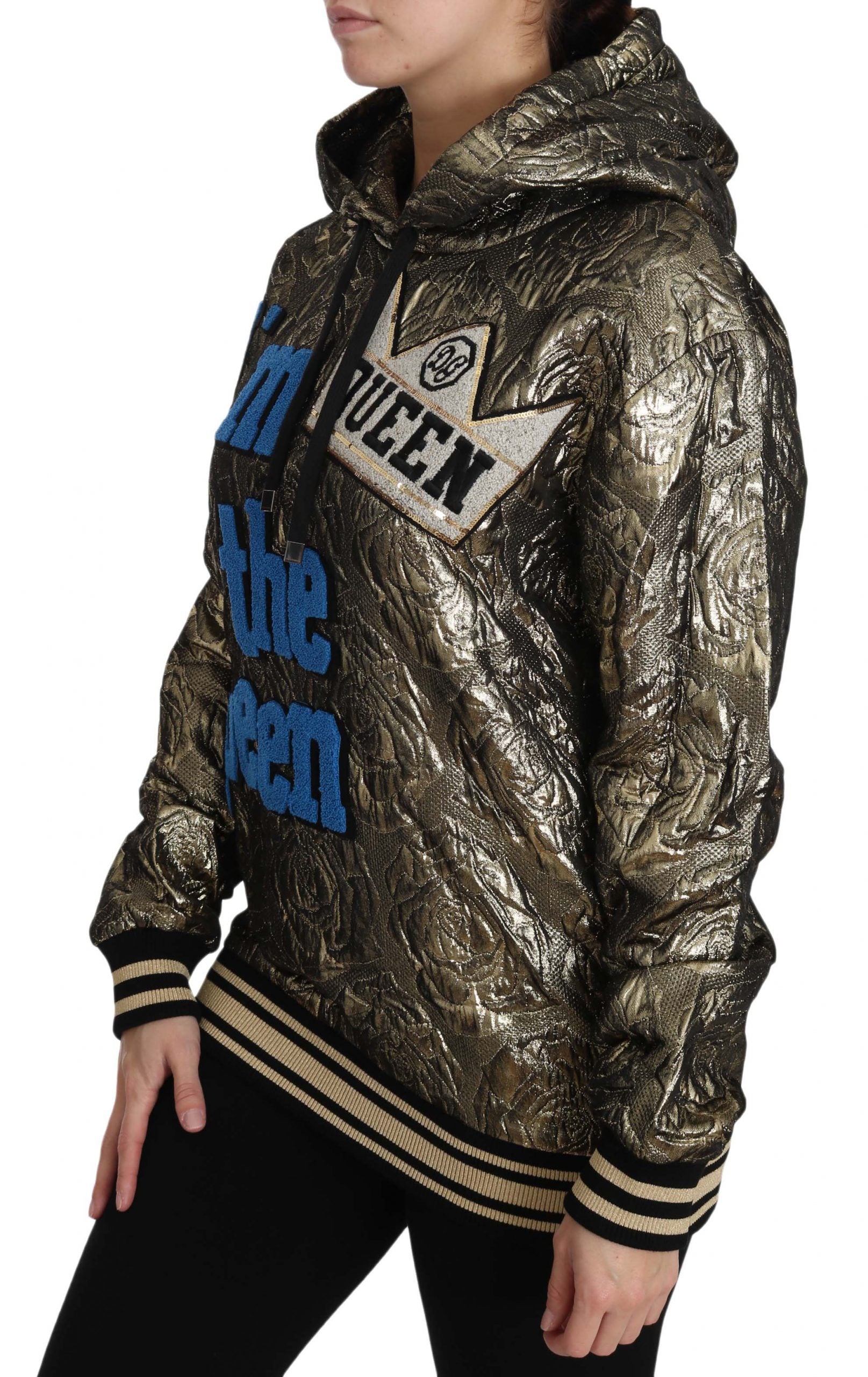 Dolce & Gabbana Im The Queen jacquard gold sweatshirt hoodie with bold lettering and comfortable fit.