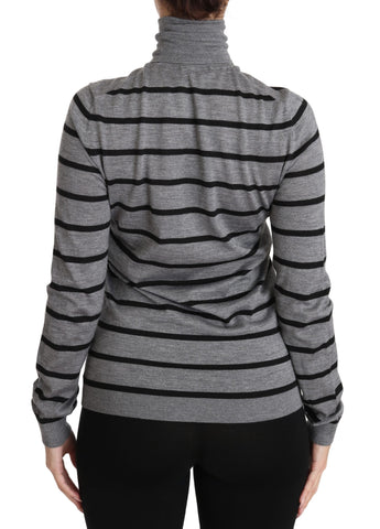 Gray cashmere silk turtleneck sweater by Dolce & Gabbana, soft knit with a fitted silhouette and classic turtleneck design.