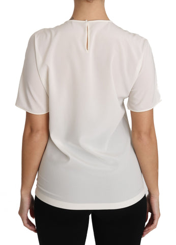 White silk stretch T-shirt by Dolce & Gabbana featuring the #dgfamily logo, smooth fabric, and classic fit.