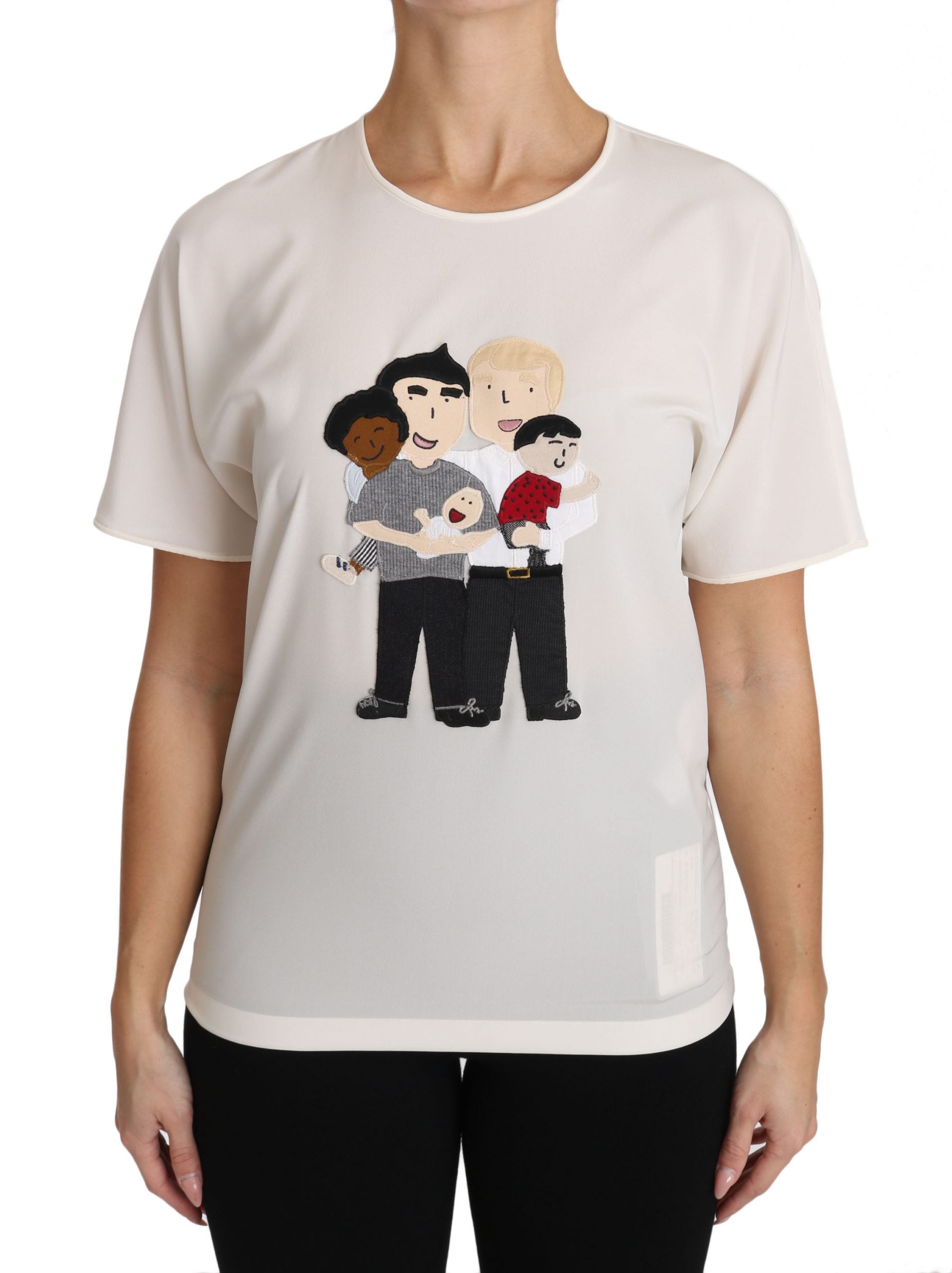 White silk Dolce & Gabbana stretch T-shirt with a fitted design, featuring the #dgfamily logo on the front.