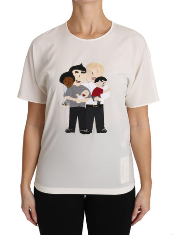 White silk Dolce & Gabbana stretch T-shirt with a fitted design, featuring the #dgfamily logo on the front.