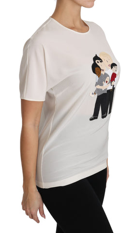 White silk stretch T-shirt by Dolce & Gabbana featuring a classic crew neck and smooth fabric for a luxurious casual look.