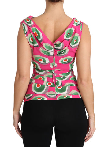 Pink silk stretch Sicilian cake top by Dolce & Gabbana, featuring intricate detailing and luxurious fabric.