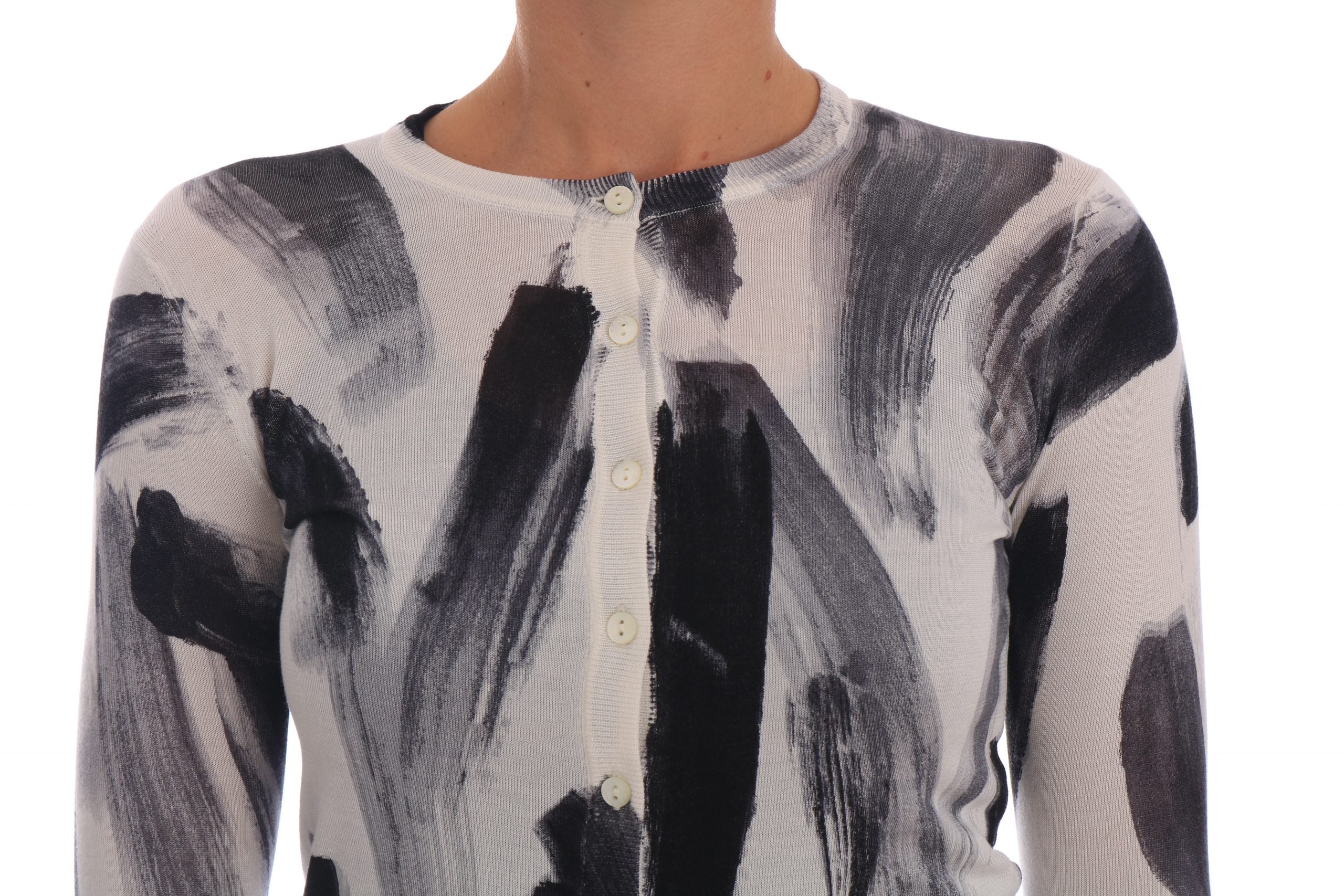 Lightweight silk cardigan with paint stroke design from Dolce & Gabbana, featuring a soft, flowing fit and vibrant artistic pattern.