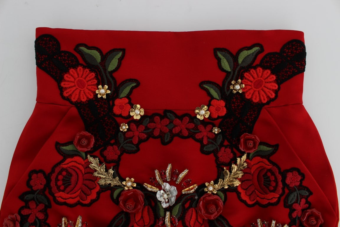 Red Silk Crystal Roses Shorts