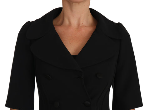 Black fitted wool cropped blazer jacket by Dolce & Gabbana, showcasing a tailored short design with structured lapels.