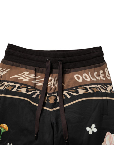 Black Floral Cotton Jogger Sweatpants Pants
