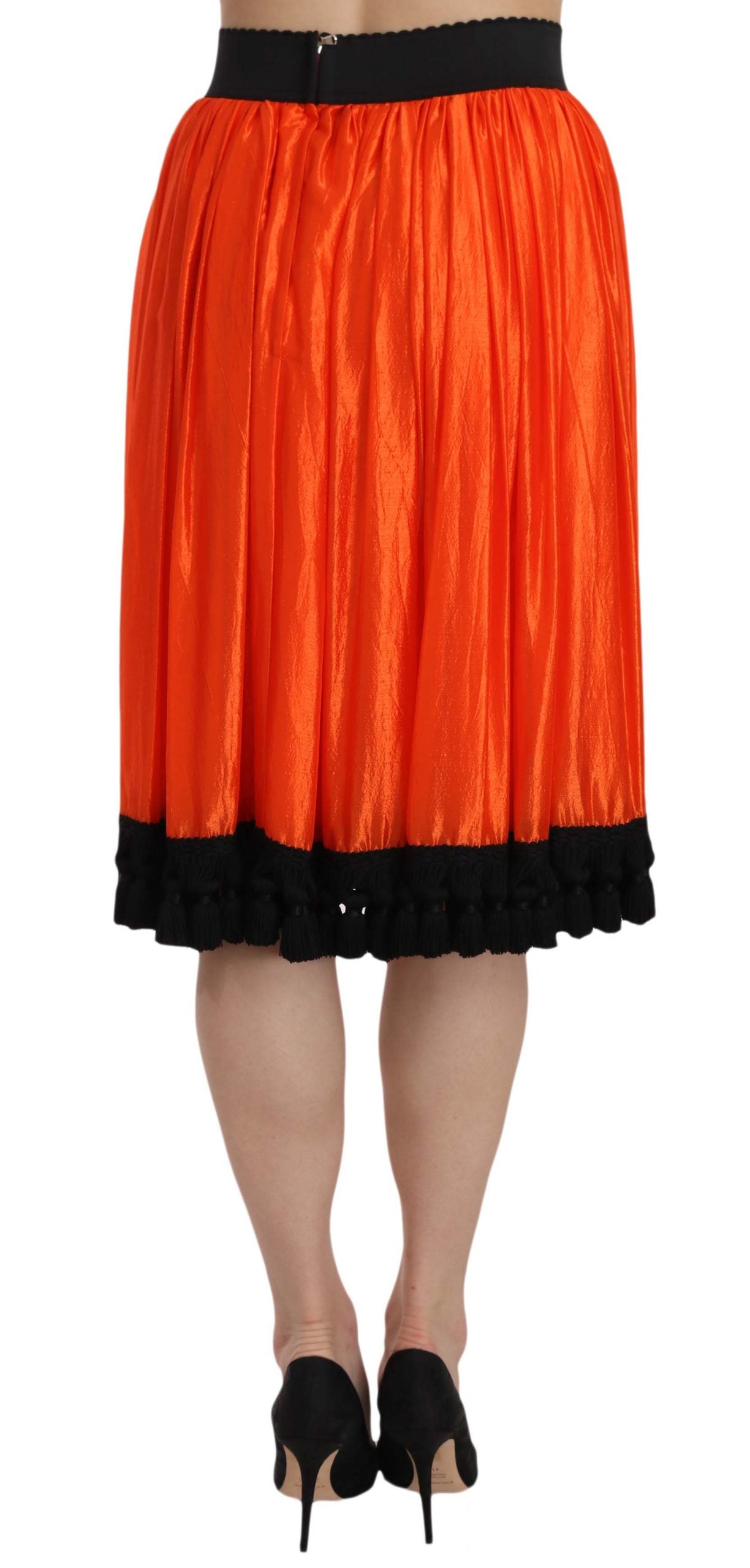 Orange high waist knee-length skirt by Dolce & Gabbana, featuring a fitted waistband and stylish tailored design.