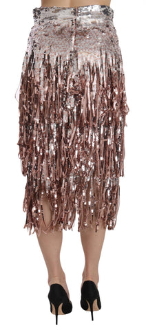 Sequin embellished fringe midi pencil skirt by Dolce & Gabbana, featuring shimmering sequins and stylish fringe detail.