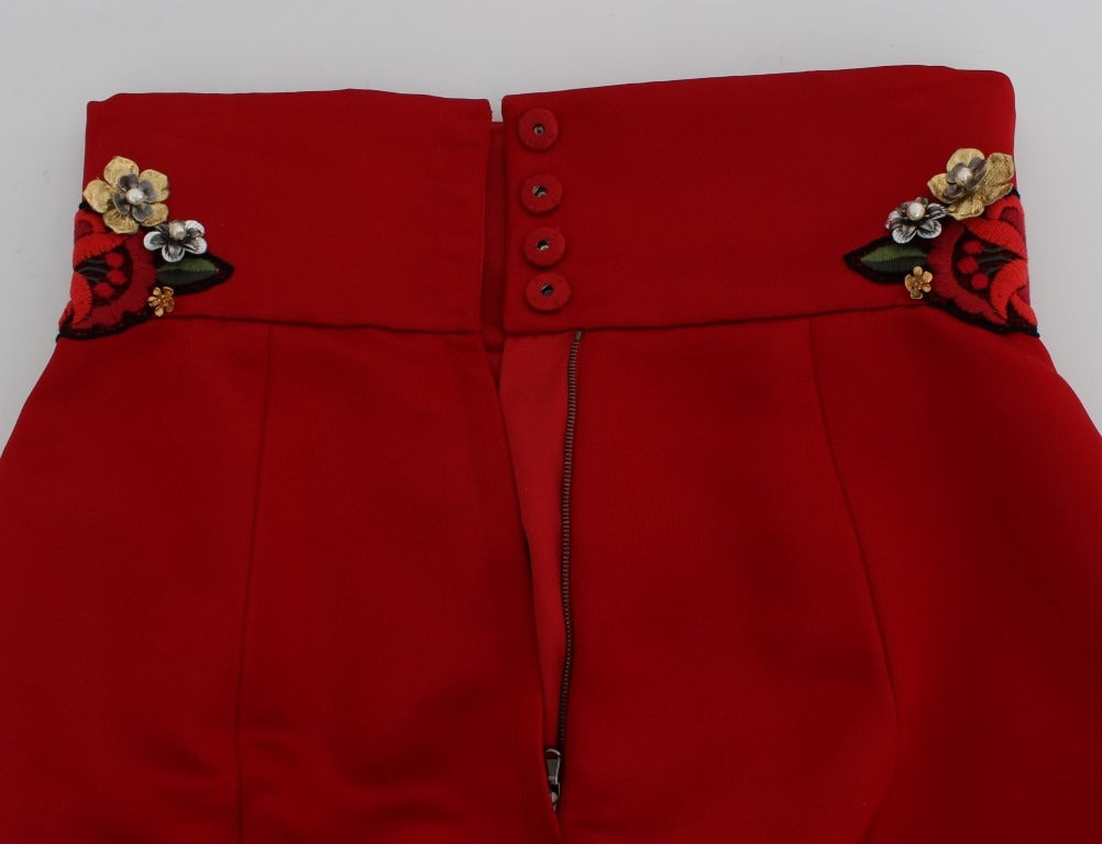 Red Silk Crystal Roses Shorts
