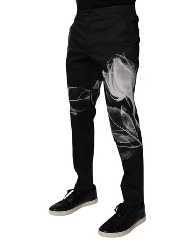 Black Cotton Floral Skinny Dress Pants