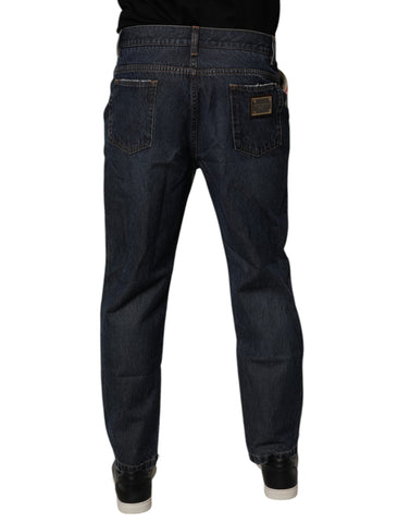 Beige Blue Floral Cotton Men Denim Jeans