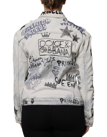 Light Blue Graffiti Button Down Denim Jacket