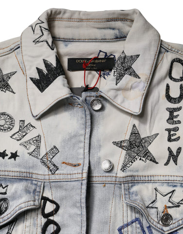 Light Blue Graffiti Button Down Denim Jacket
