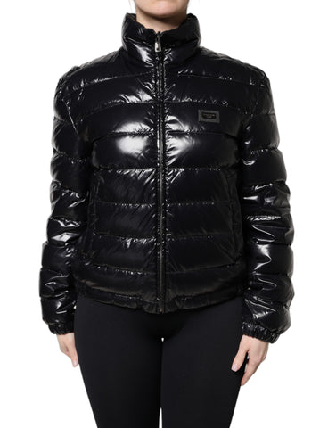 Black Logo Plaque Full Zip Puffer Jacket