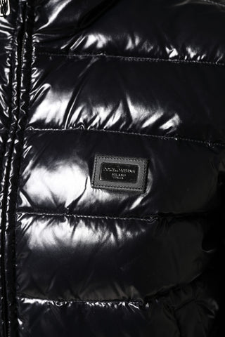 Black Logo Plaque Full Zip Puffer Jacket