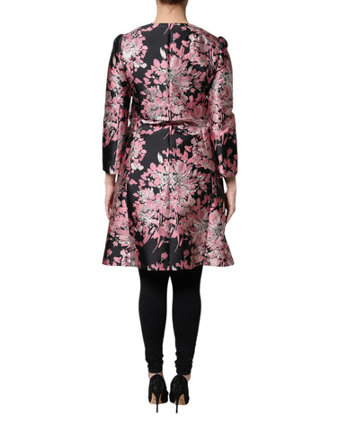 Pink Black Floral Brocade Trenchcoat Jacket