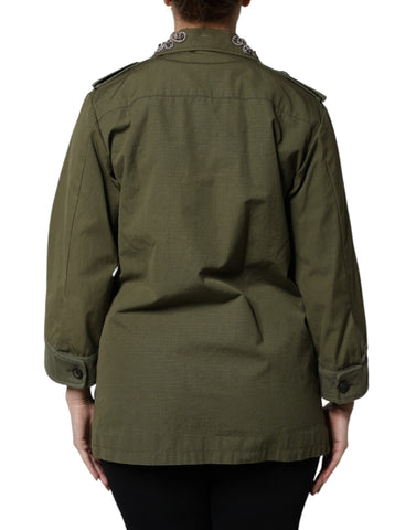 Military Green Queen Embellished Coat Jacket