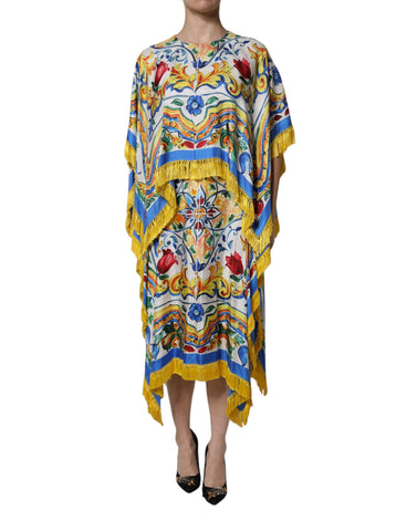 Multicolor Majolica Kaftan Short Sleeves Maxi Dress