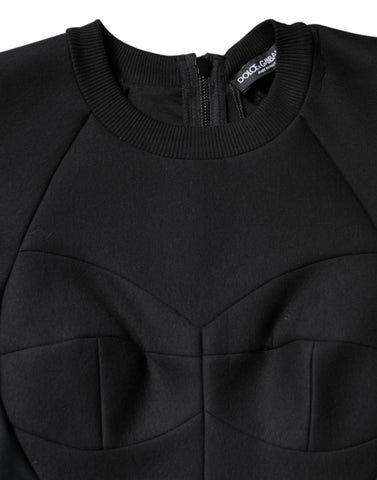 Black Cotton Long Sleeves A-line Mini Dress