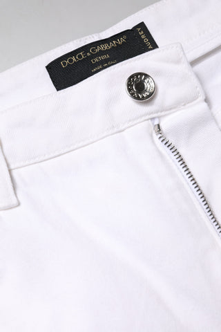 White Cotton Mid Waist Skinny Denim Jeans