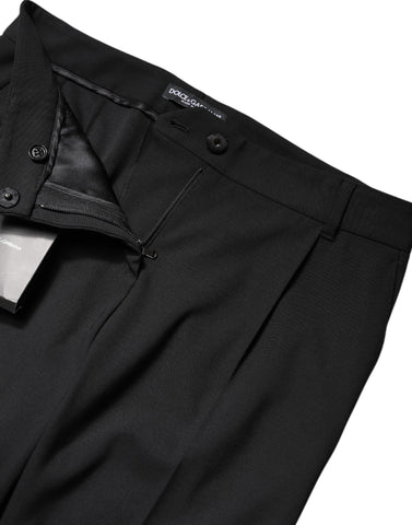 Black Wool High Waist Boot Cut Dress Pants