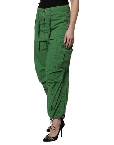 Green Cotton High Waist Cargo Pants