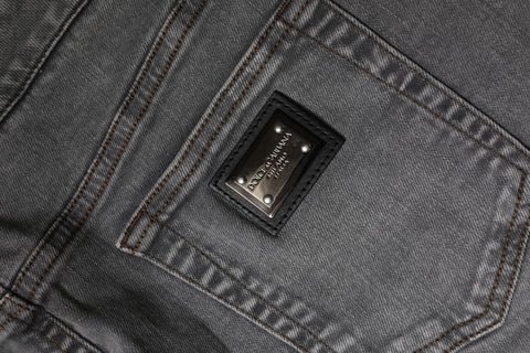 Gray Cotton Stretch Mid Waist Denim Mini Skirt
