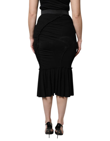 Black Mermaid Cut High Waist Midi Skirt