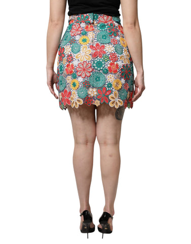 Multicolor Floral Lace High Waist Mini Skirt
