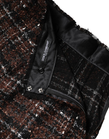 Multicolor High Waist Tartan Tweed Pencil Cut Skirt