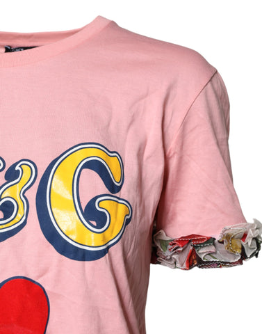 Pink Logo Print Cotton Crew Neck Tee T-shirt