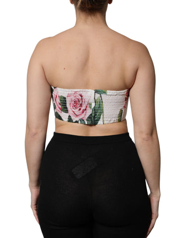 White Floral Print Cropped Bustier Corset Top
