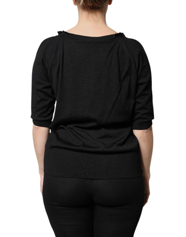 Black Button Down Short Sleeve Blouse Top