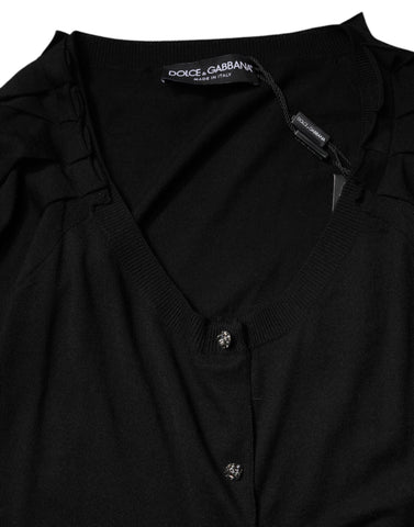 Black Button Down Short Sleeve Blouse Top