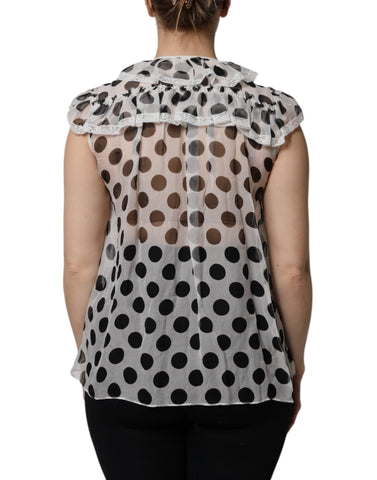 White Black Polka Dot Cotton Sleeveless Top
