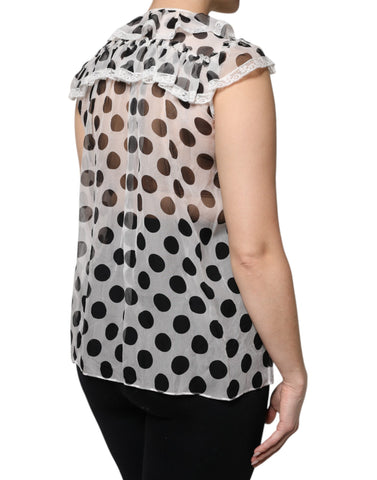 White Black Polka Dot Cotton Sleeveless Top