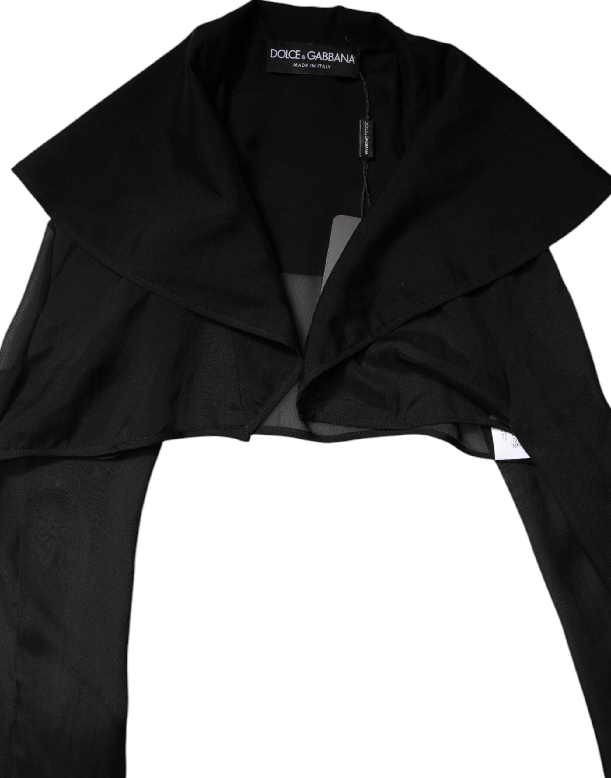 Black Silk Sheer Long Sleeves Blouse Top