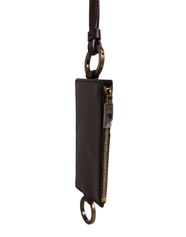 Brown Calf Leather Lanyard Logo Card Holder Wallet