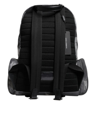 Gray Cotton Camouflage Logo Plaque Backpack Bag