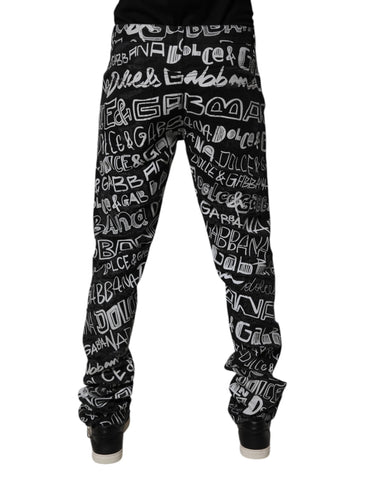 Black Cotton Logo Print Straight Denim Jeans