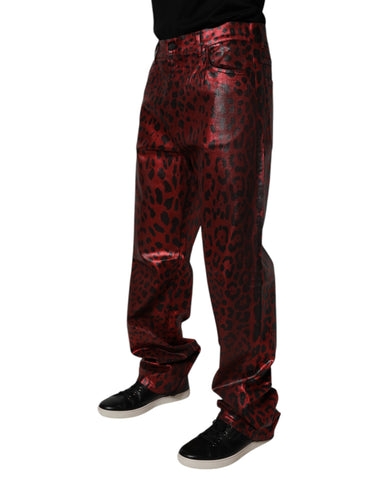Red Leopard Cotton Straight Men Denim Jeans