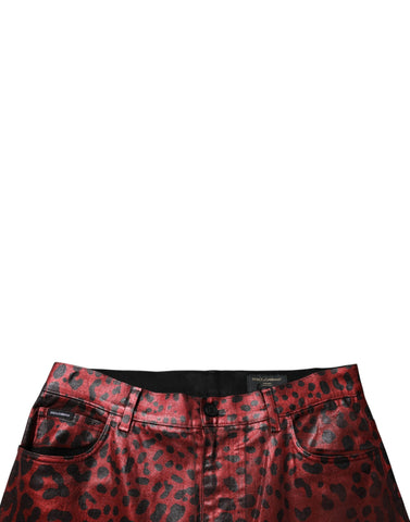 Red Leopard Cotton Straight Men Denim Jeans
