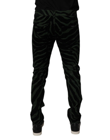 Black Green Stripes Cotton Skinny Denim Jeans